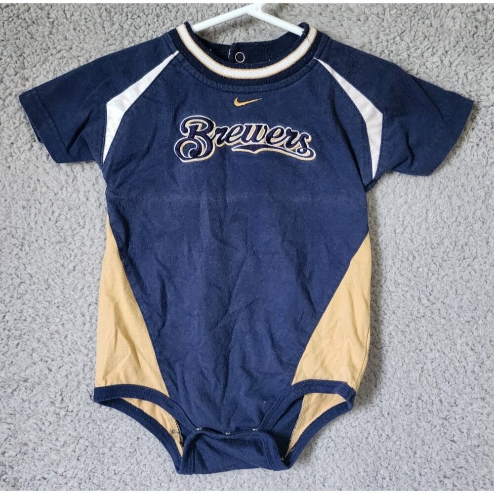 NIKE MLB Milwaukee Brewers Baby‎ Size 18-24 Mos Baseball Bodysuit Baby Toddler